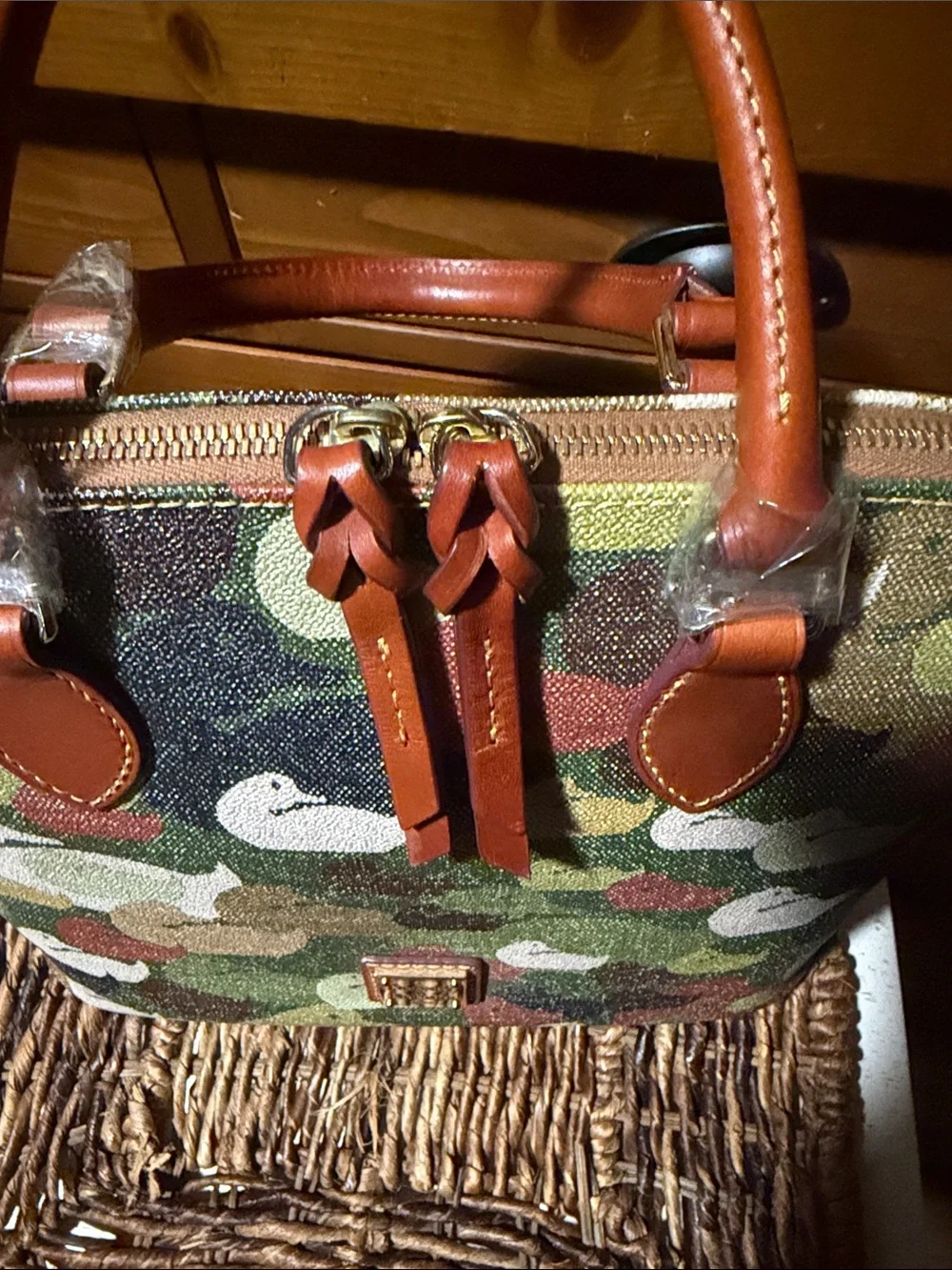 Dooney & Bourke Multicolor Camo Duck-Print Satchel with Tan Leather Trim BNWT - Picture 10 of 10